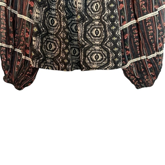 Free People Mostly Meadow Boho Hippie Puff Sleeve Semi Sheer Lace & Fringe Top - Picture 7 of 16